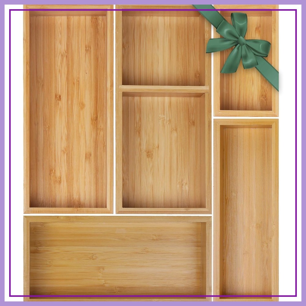 Jewelry & Watches Bench - 5-Piece Bamboo Drawer Organizer Set, Multi-Use